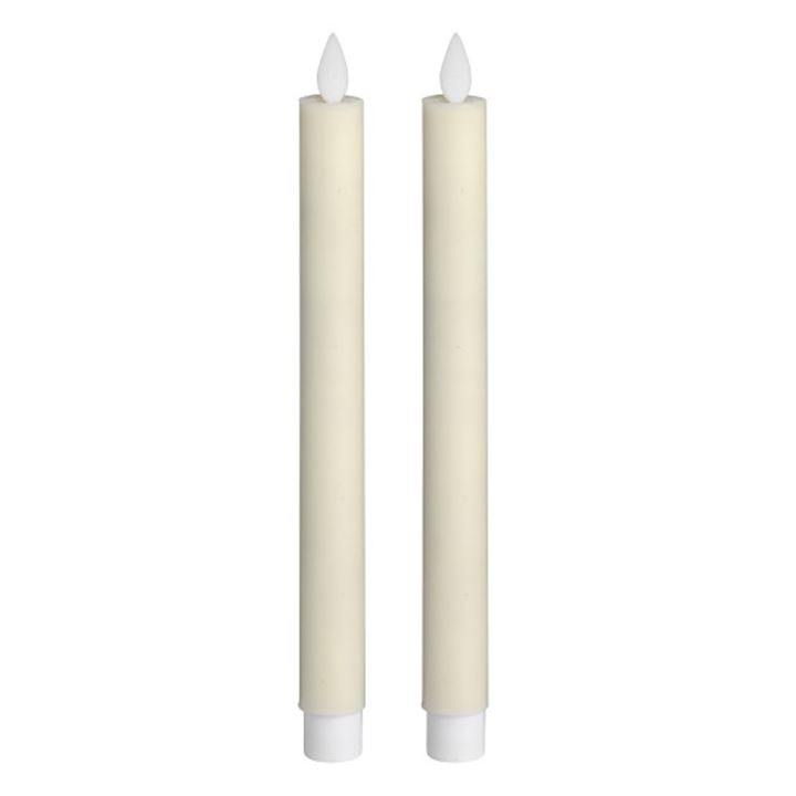 PAIR OF CREAM LUXE FLICKERING FLAME LED WAX DINNER CANDLES