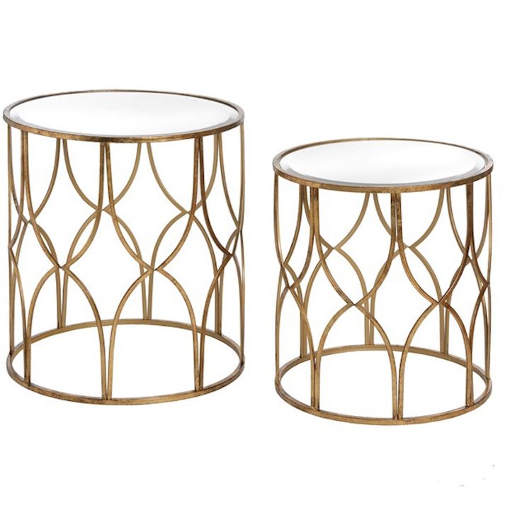 SET OF 2 GOLD ROUND TABLES 56x62cm & 48x53cm