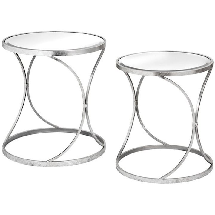 SET OF 2 SILVER SIDE TABLES 52x58cm & 45x52cm