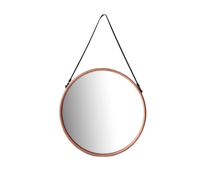 ROUND WALL HANGING COPPER MIRROR 55cm + 38cm strap