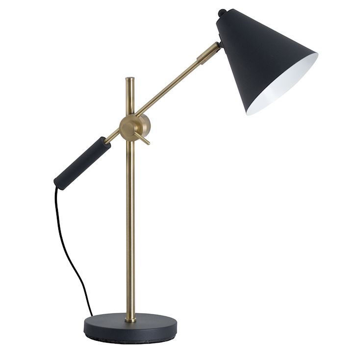 BLACK AND BRASS ADJUSTABLE DESK LAMP WITH CONE SHADE 68cm
