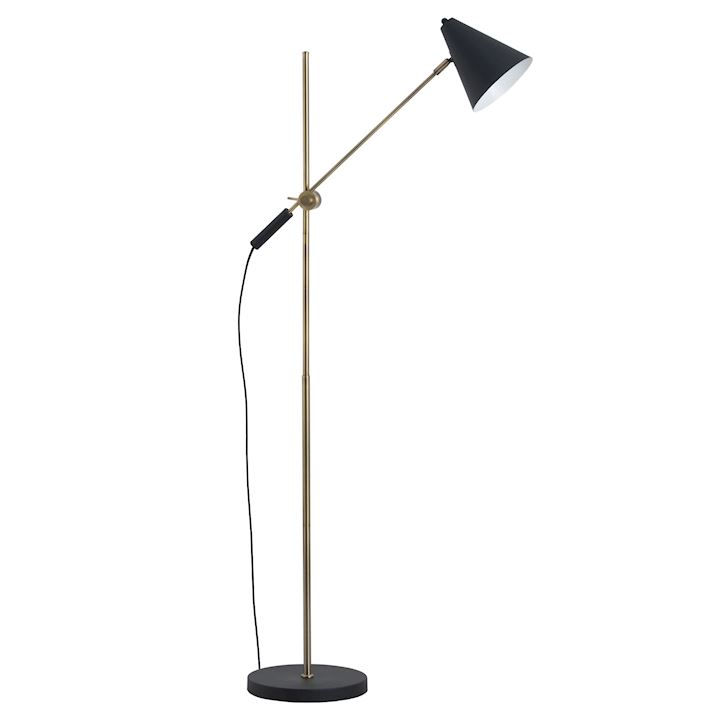 BLACK & BRASS ADJUSTABLE FLOOR LAMP WITH CONE SHADE 172cm