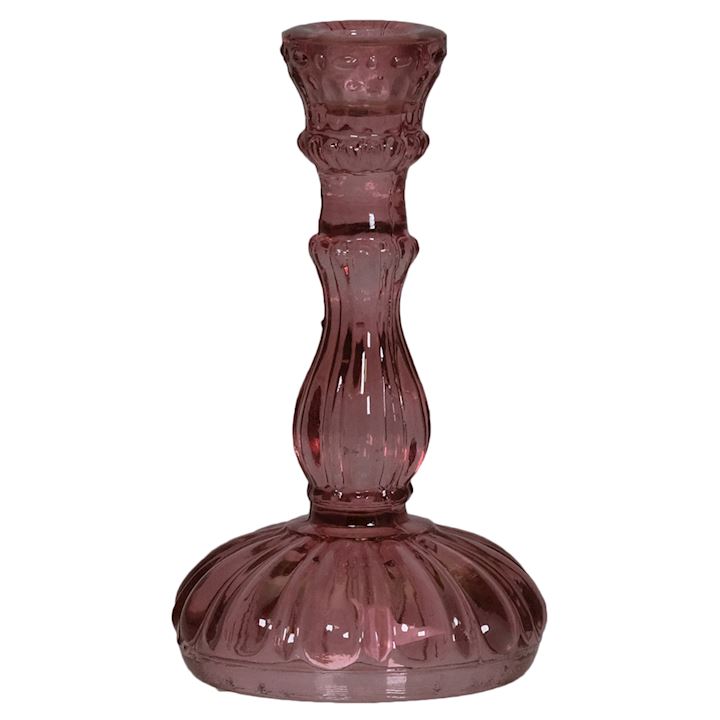 PINK GLASS CANDLE HOLDER 10x17cm