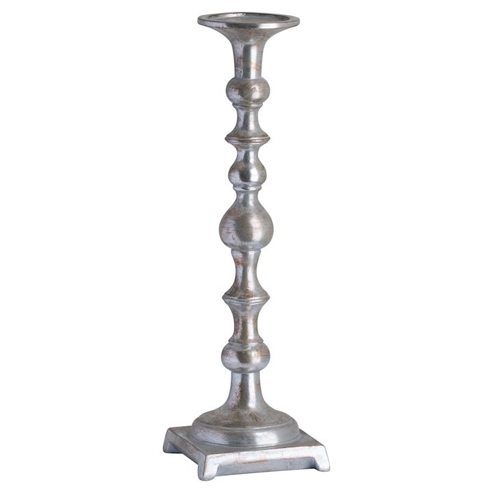 TALL ANTIQUE PEWTER DETAILED CANDLE HOLDER 18x44cm