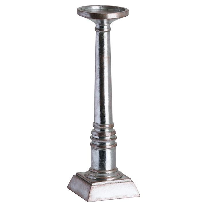 TALL ANTIQUE PEWTER COLUMN CANDLE HOLDER 41cm