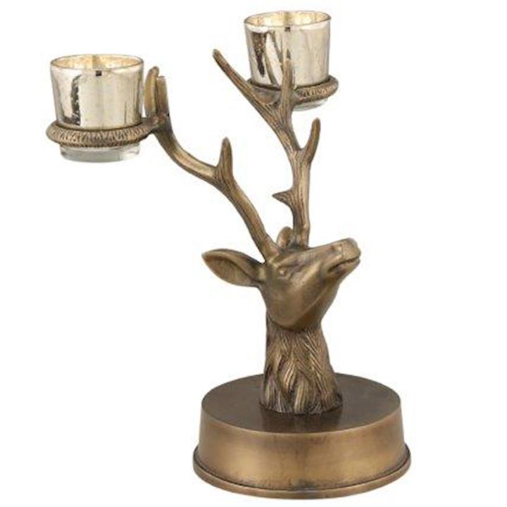 A/Q BRASS STAG CANDLE HOLDER 23x19x22cm