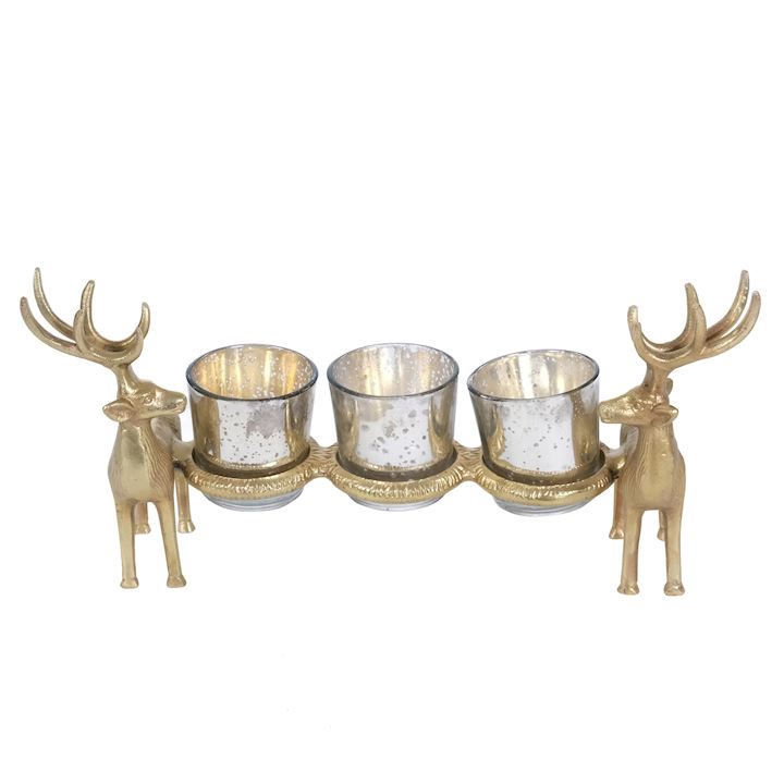 CHAMPAGNE STAG VOTIVE CANDLE HOLDER 41x8x14cm
