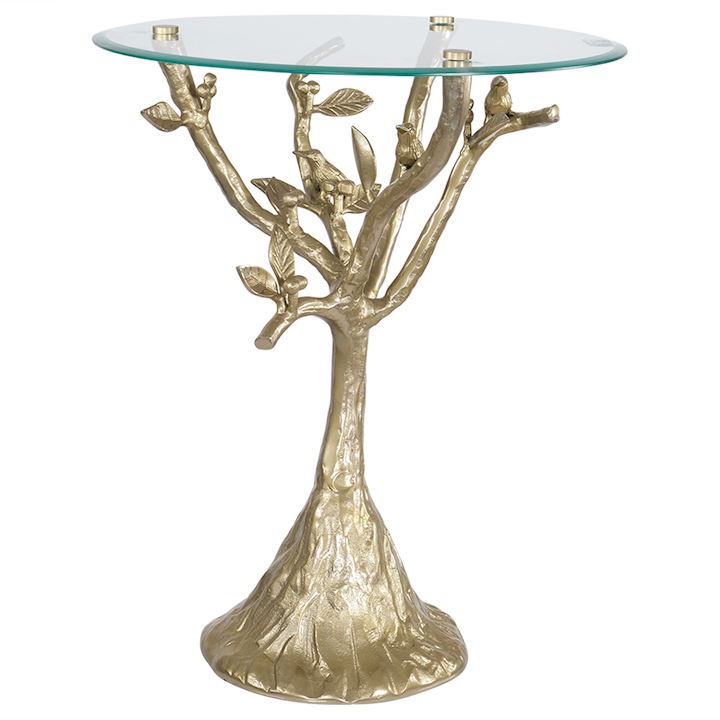 CHAMPAGNE GLASS TOPPED TREE TABLE 41x41x48cm