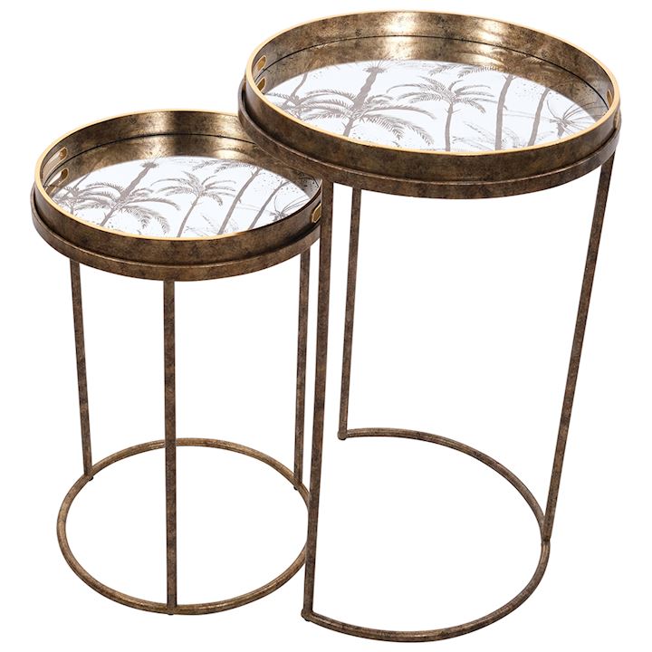 SET OF 2 GOLD TABLES L:47x47x69cm S:38x38x55cm