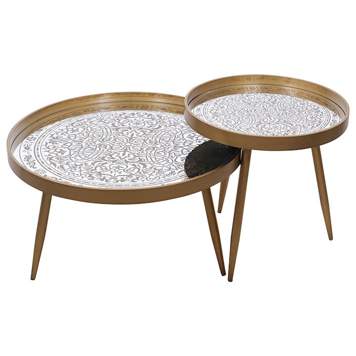 SET OF 2 GOLD TABLES L:70x70x40cm S:50x50x50cm