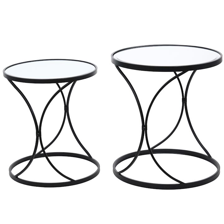 SET OF 2 BLACK SIDE TABLES 52x52x58cm & 45x45x52cm