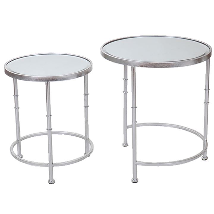 SET 2 ROUND SILVER NEST OF TABLES 54x54x62cm