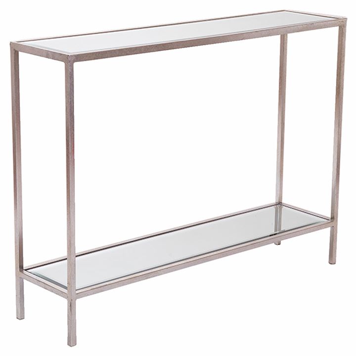 SILVER CONSOLE WITH MIRRORED TOP 100x25x75cm