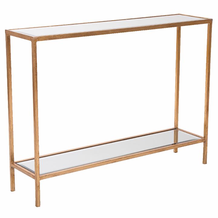 GOLD CONSOLE WITH MIRRORED TOP 100x25x75cm