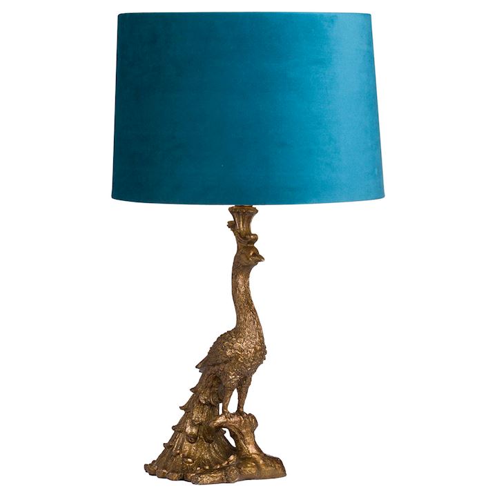 A/Q GOLD PEACOCK LAMP WITH TEAL SHADE 40x40x65cm