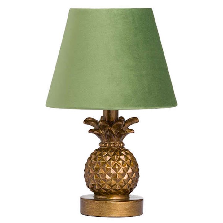 A/Q GOLD PINEAPPLE LAMP WITH GREEN SHADE 34cm