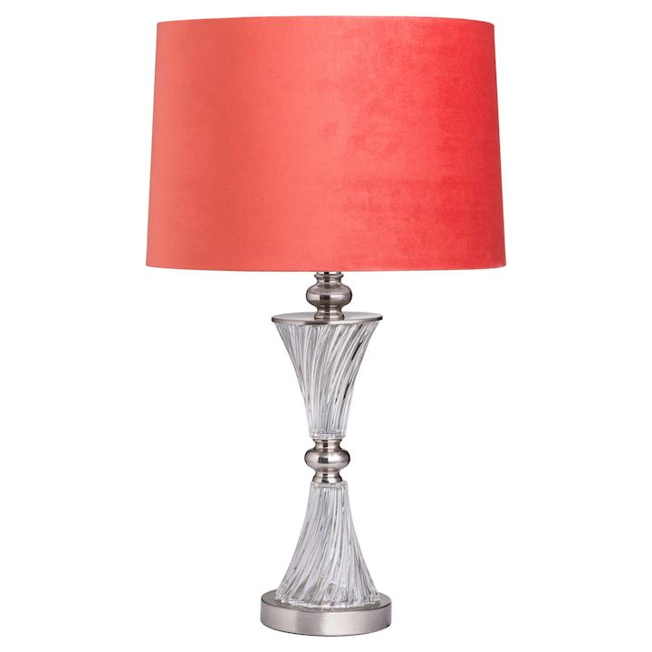 GLASS FLUTED TABLE LAMP ROSE SHADE 65cm