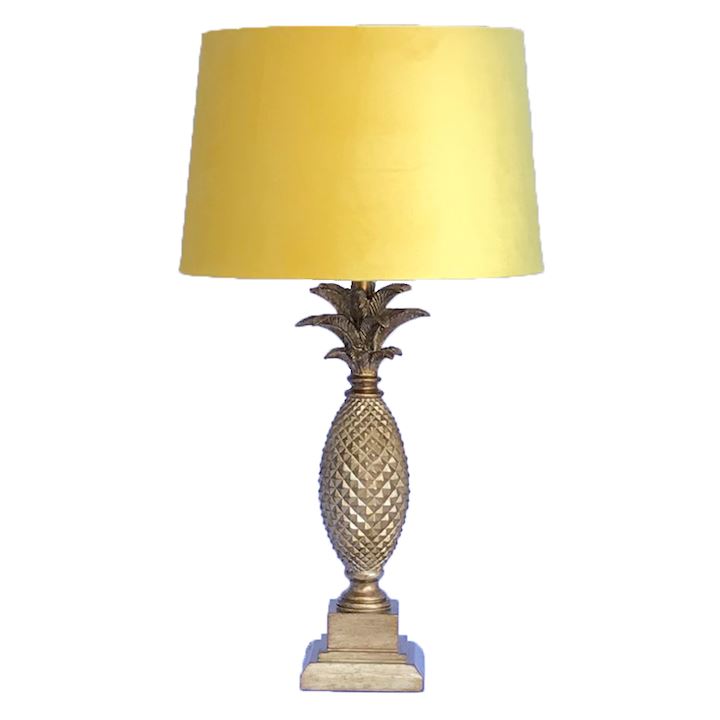 A/Q GOLD TALL PINEAPPLE LAMP WITH YELLOW SHADE 41x41x72cm