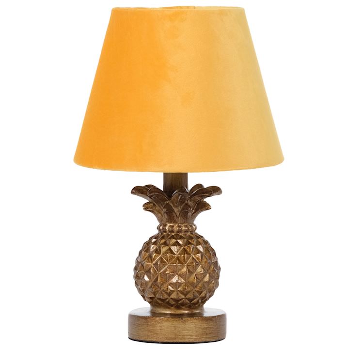 A/Q GOLD PINEAPPLE LAMP WITH MUSTARD SHADE 34cm