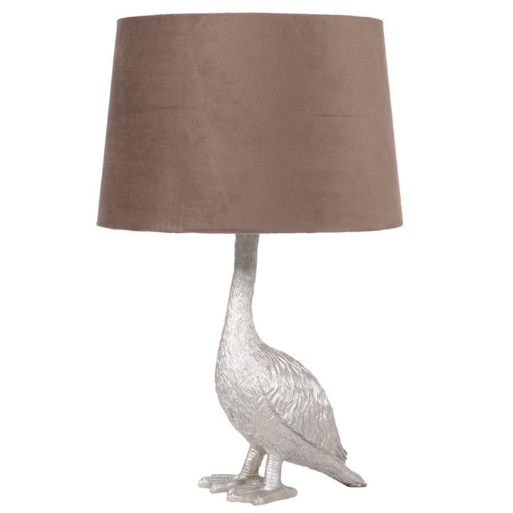 SILVER DUCK TABLE LAMP WITH COFFEE SHADE 58cm