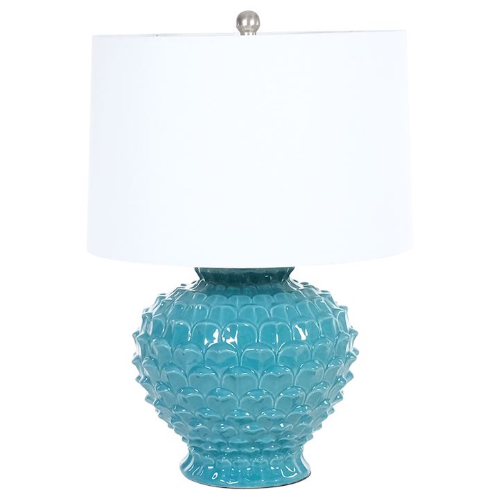 TEAL CERAMIC TABLE LAMP WITH WHITE SHADE 40x40x64cm