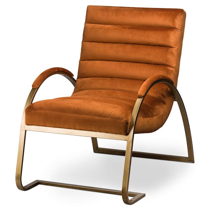BURNT ORANGE AND BRASS RIBBED ARK CHAIR 66x96x91cm