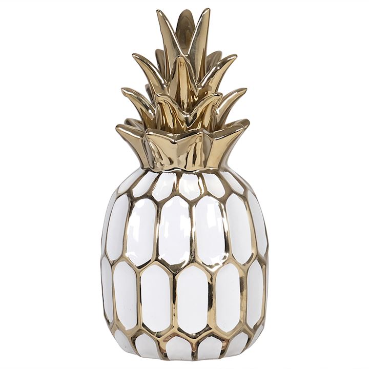 WHITE WITH GOLD PINEAPPLE 12x12x28cm