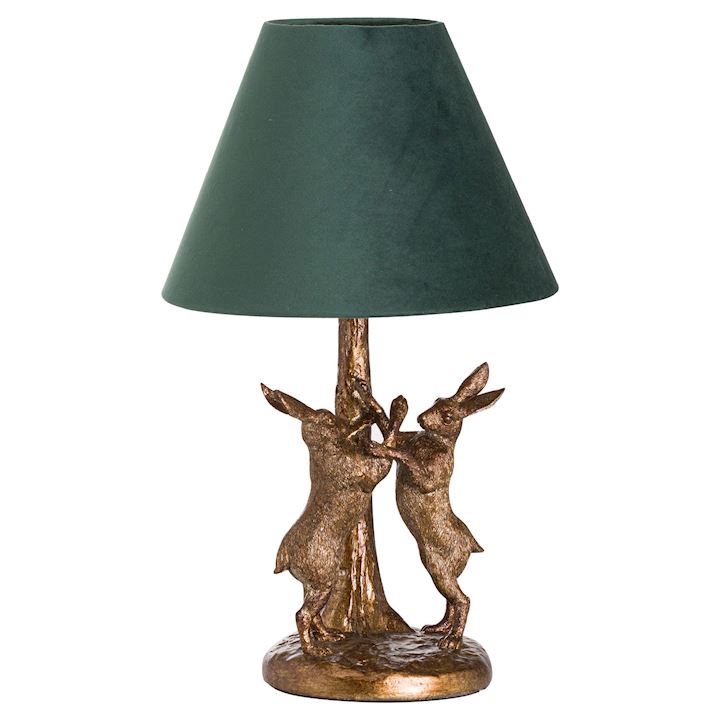 A/Q GOLD MARCHING HARES LAMP W/GREEN VELVET SHADE 28x28x48cm