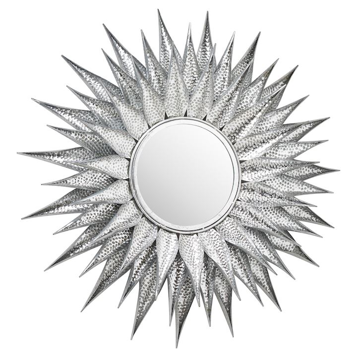OHLSON SILVER LARGE SUNBURST MIRROR 90x90x7cm