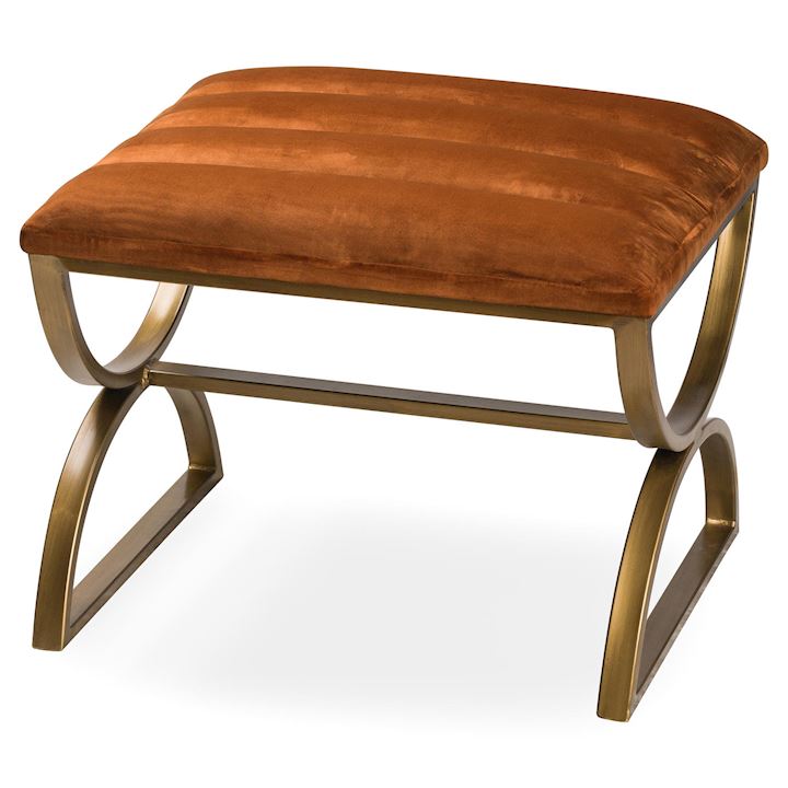 BURNT ORANGE AND BRASS RIBBED FOOTSTOOL 56x46x45cm