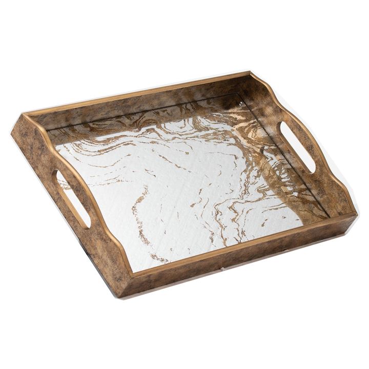 AUGUSTUS LARGE MIRRORED TRAY W/MARBLING EFFECT 45x30cm