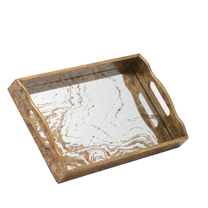AUGUSTUS MIRRORED TRAY W/MABLING EFFECT 25x40cm