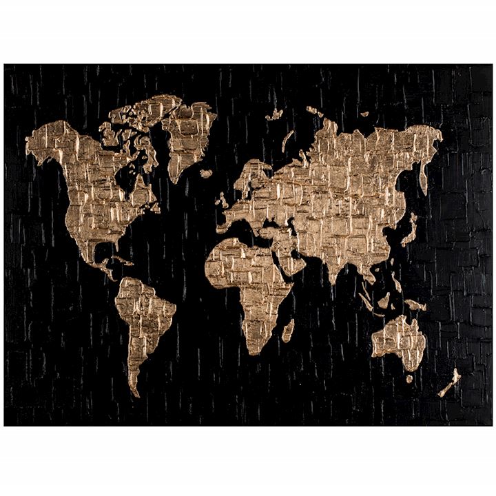 BLACK & GOLD MAP CANVAS 90x120cm