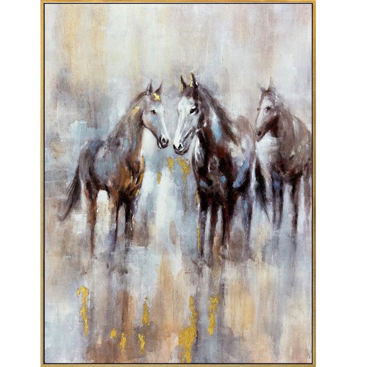 TRIO OF HORSES FRAMED ART 90x120cm