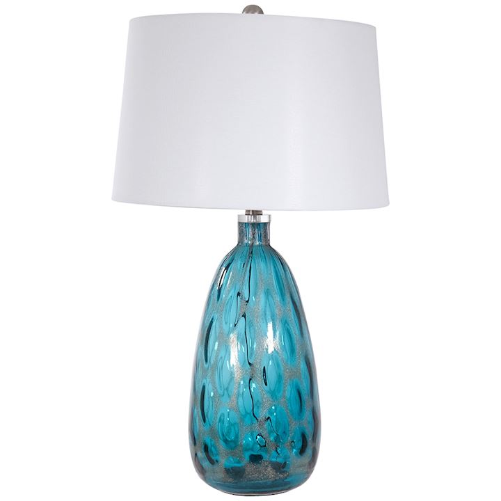 BLUE GLASS TABLE LAMP WITH LINEN SHADE 35x5x70cm