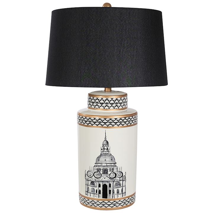 CERAMIC TABLE LAMP WITH BLACK LINEN SHADE 38x38x71cm