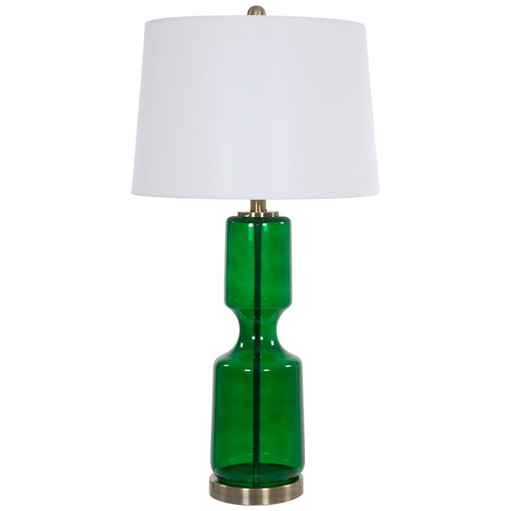 GREEN GLASS TABLE LAMP WITH LINEN SHADE 33x33x75cm