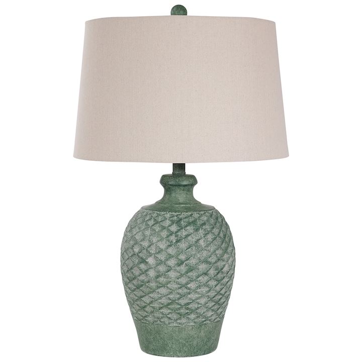 GREEN TABLE LAMP WITH OATMEAL SHADE 36x36x67cm