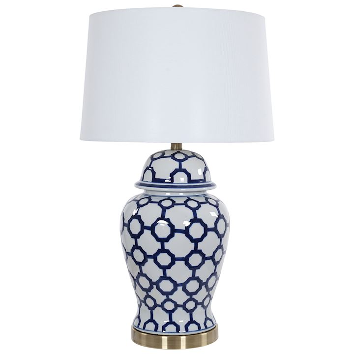 CERAMIC TABLE LAMP WITH LINEN SHADE 36x36x71cm