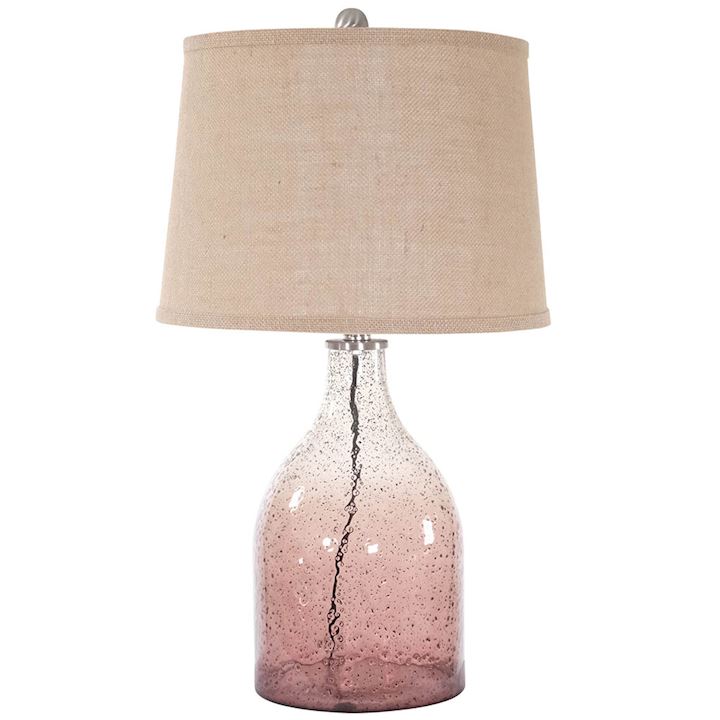 GLASS LAMP WITH BURLAP SHADE 32x32x65cm