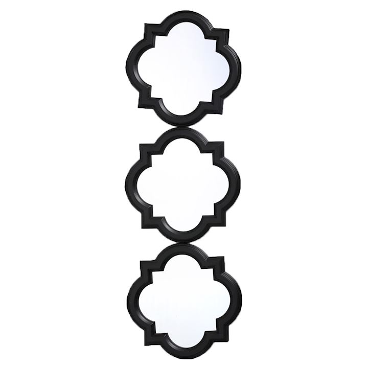SET OF 3 DARK GREY QUARTREFOIL MIRRORS 25x25cm