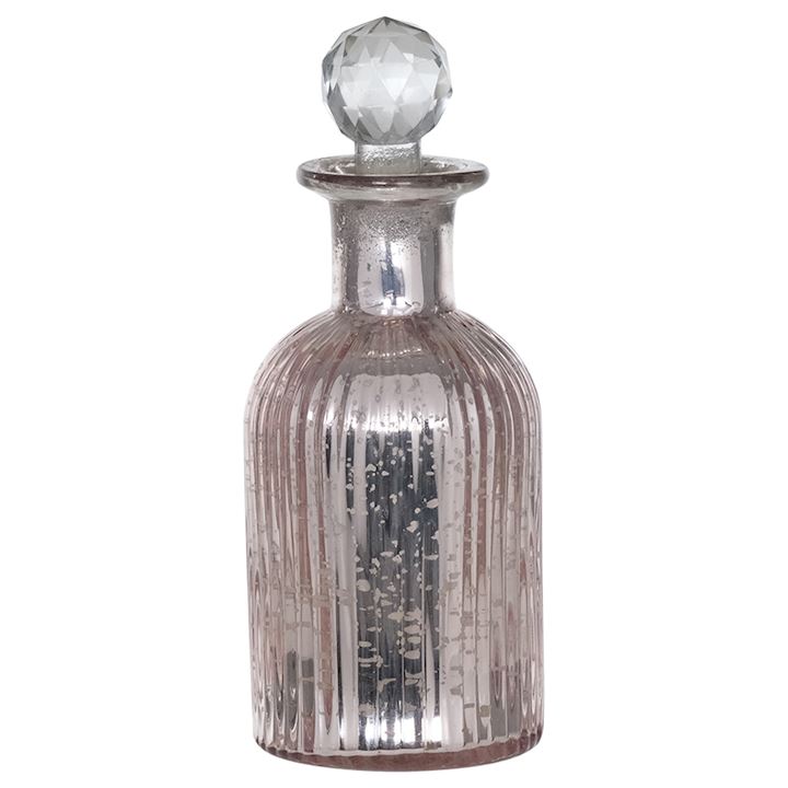 SMALL BLUSH GLASS DECORATIVE PERFUME BOTTLE 7x7x17cm