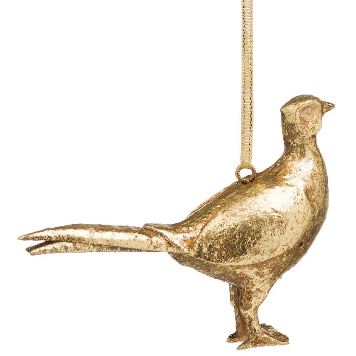 HANGING GOLD PHEASANT ORNAMENT 8x11x3cm