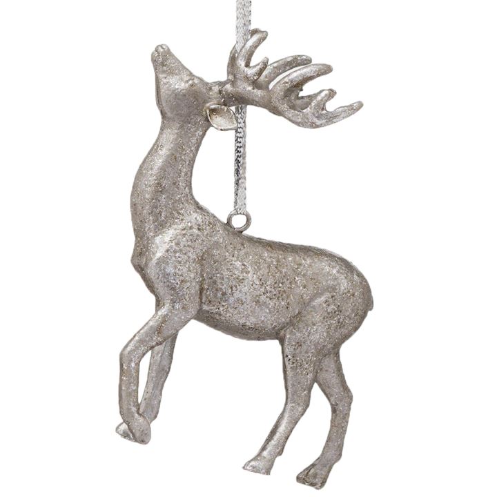 HANGING SILVER STAG DECORATION 8x11x3cm