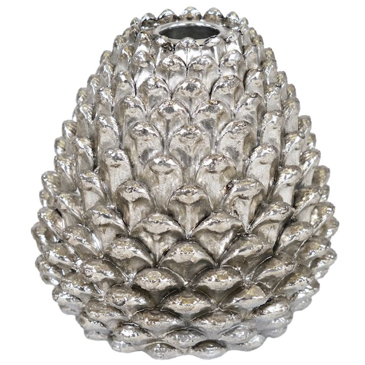 LARGE SILVER PINECONE CANDLE HOLDER 11x12x11cm