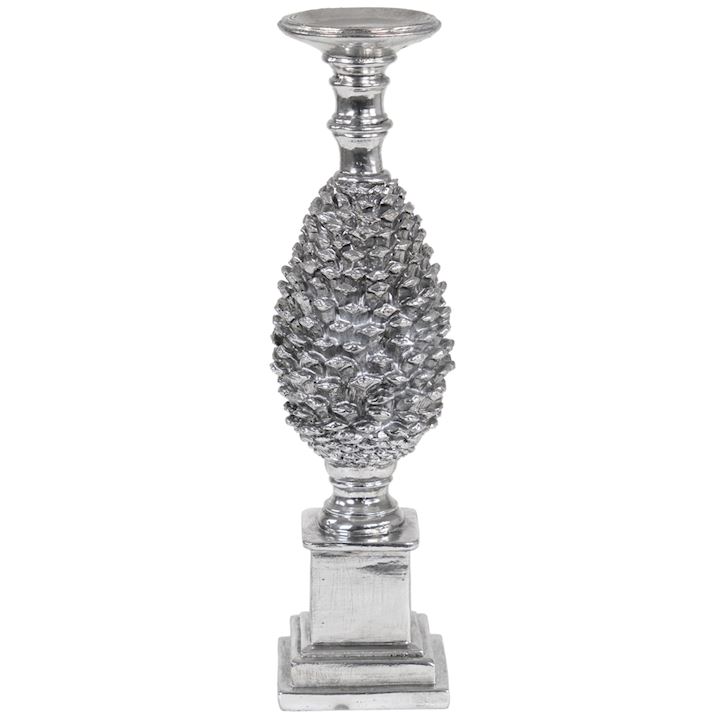 LARGE SILVER PINECONE CANDLE HOLDER 11x11x38cm
