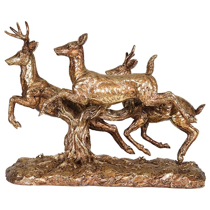 GOLD LEAPING DEERS WITH BASE 49x22x37cm