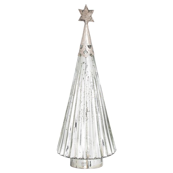 STAR TOPPED GLASS DECORATIVE LARGE TREE 15x15x47cm