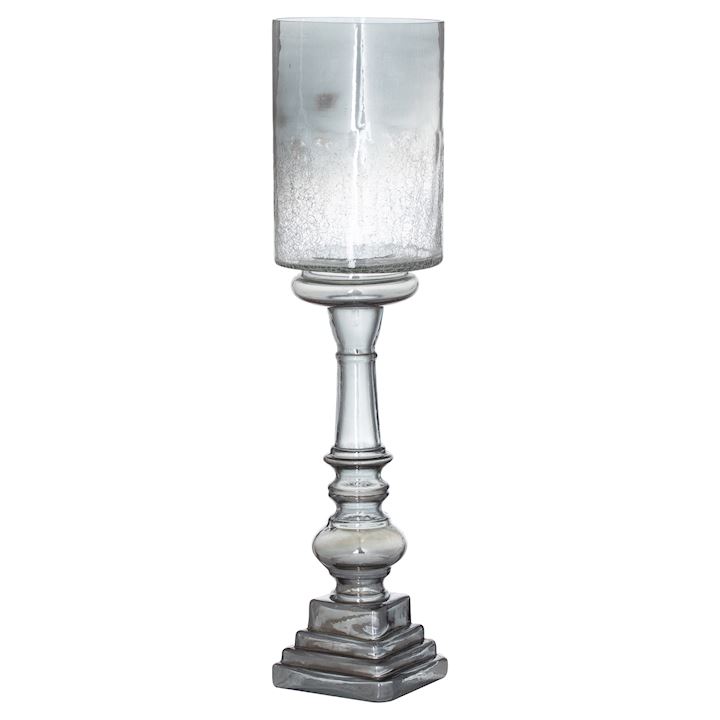 SMOKED MIDNIGHT GLASS TOP CANDLE HOLDER 18x18x56cm