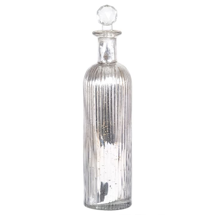 LARGE CHROME TALL GLASS PERFUME BOTTLE 7x7x30cm